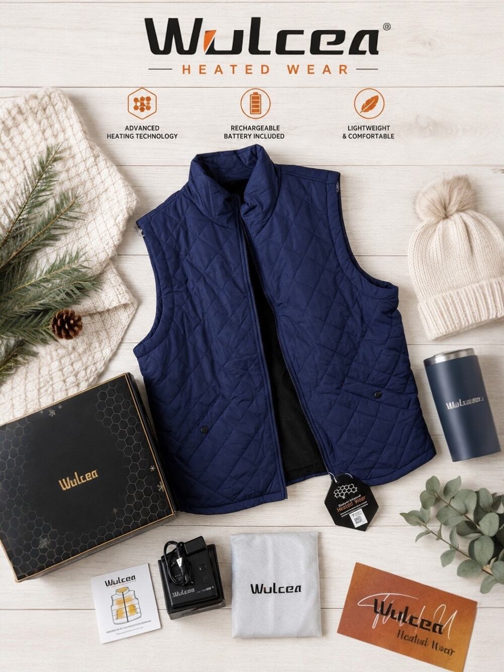 Wulcea Heated Quilted Vest Navy Blue Rechargeable Heated Wear NIB. Size XL
